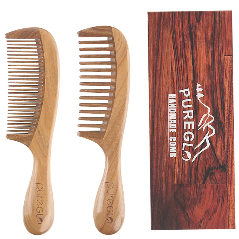 Wide & Fine Tooth Natural Wooden Hair Comb Set