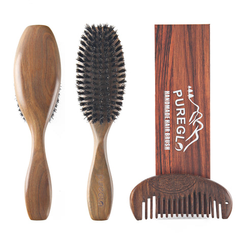 Green Sandalwood Boar Bristle Hair Brush Set