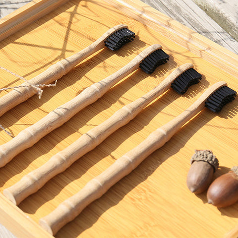 Natural Bamboo Black Wavy Brush Soft Toothbrush 4 Pack