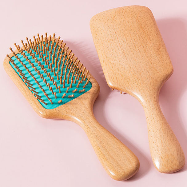 Natural Wooden Massage Square Colored Hair Brush pureGLO Naturals