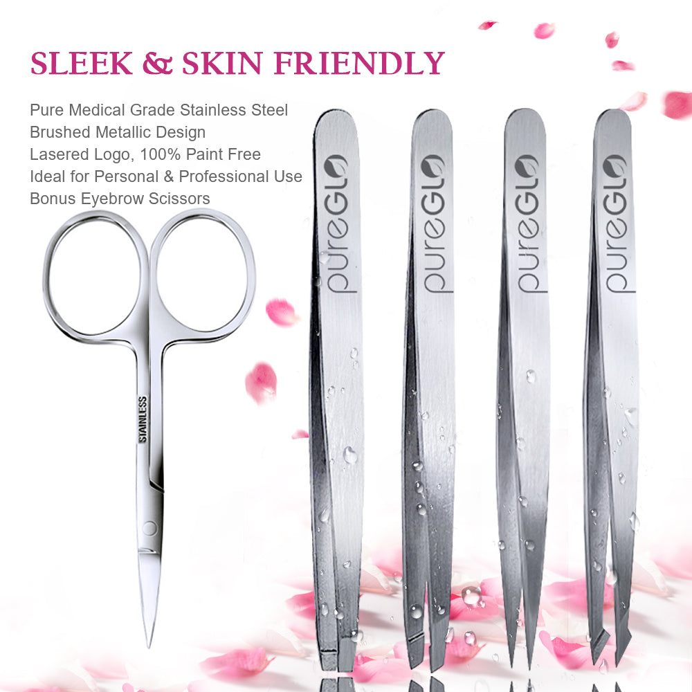 Eyebrow Tweezers & Scissors Set 5piece pureGLO Naturals