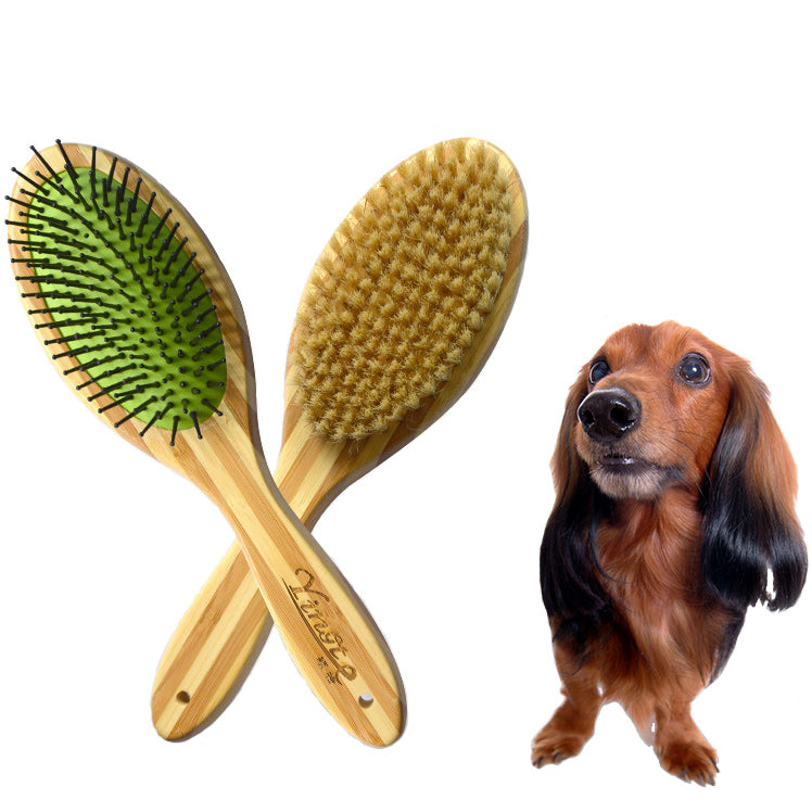 Bamboo Boar Bristles Clean Grooming Double Sided Pet Brush pureGLO