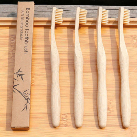 Biodegradable Natural Bamboo Yellow Wave Brush Soft Toothbrush 4 Pack
