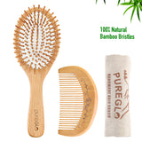 Natural Bamboo Hairbrush and Mini Travel Comb Set