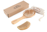 Natural Bamboo Hairbrush and Mini Travel Comb Set