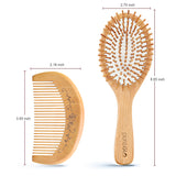 Natural Bamboo Hairbrush and Mini Travel Comb Set