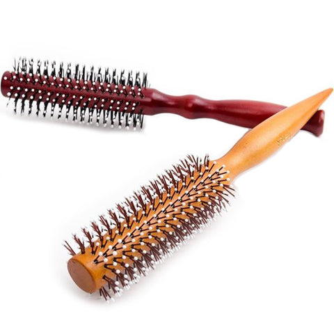 Natural Dutch Wood Bristle Hair Brush Cylinder Curly Brush