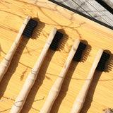 Natural Bamboo Black Wavy Brush Soft Toothbrush 4 Pack