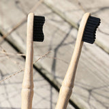 Natural Bamboo Black Wavy Brush Soft Toothbrush 4 Pack