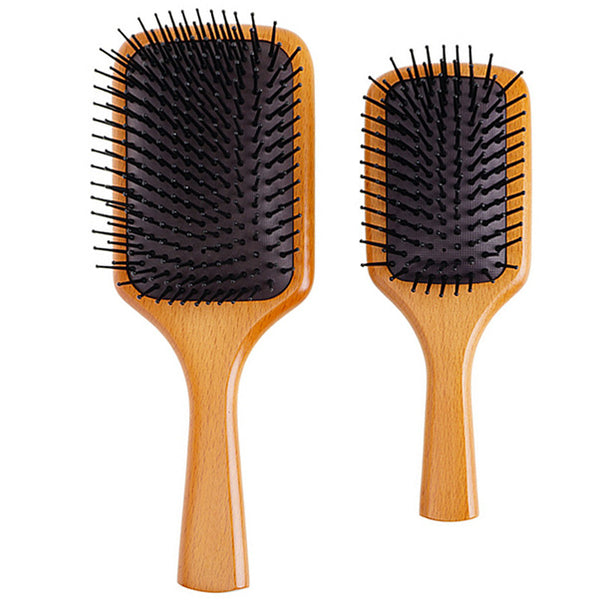 Natural Beechwood Square Black Airbag Hair Brush