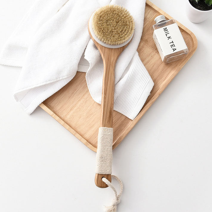 Natural Boar Bristles Bamboo Shower Bath Long Brush – pureGLO Naturals