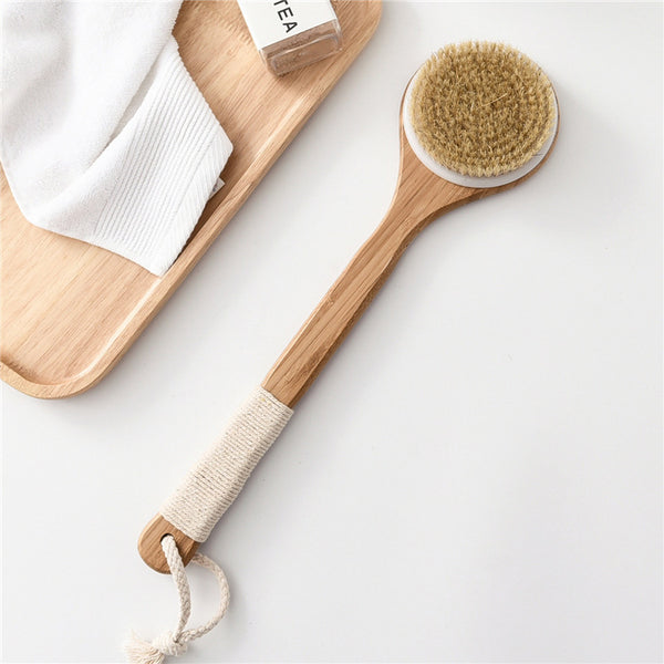 Natural Boar Bristles Bamboo Shower Bath Long Brush – pureGLO Naturals