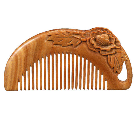 Natural Wooden Carved Peony Green Sandalwood Hair Comb