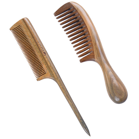 Natural Wooden Fine-tooth And Wide Tooth Hair Comb Set