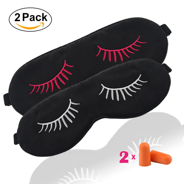 Natural Silk Sleeping Mask with Eyelashes Patterns & Ear Plugs