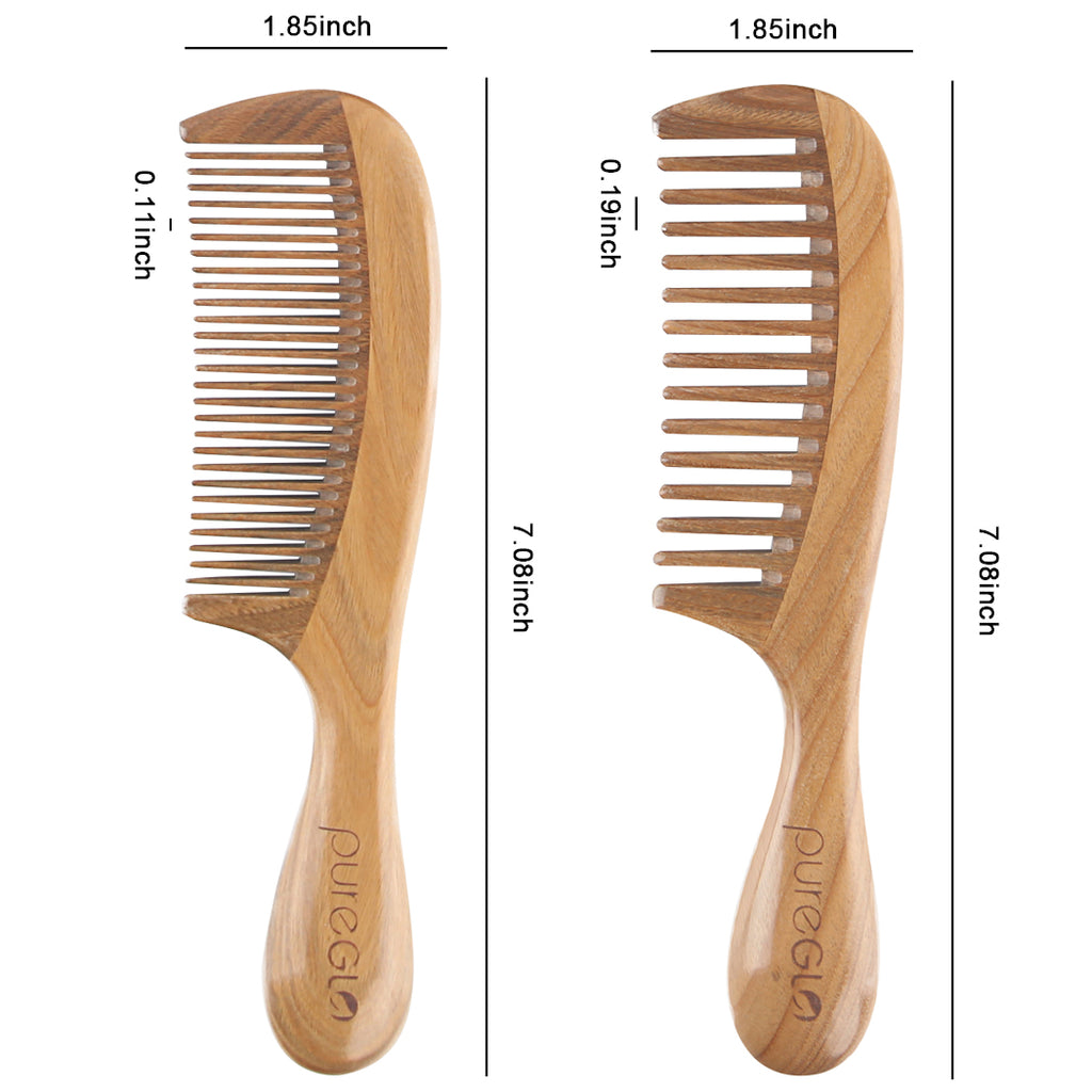 Wide & Fine Tooth Natural Wooden Hair Comb Set pureGLO Naturals